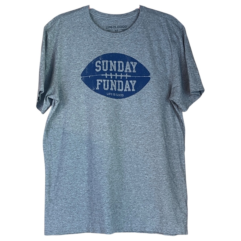Life‎ Is Good Sunday Funday Graphic Tee Mens Medium Grey Football Shirt